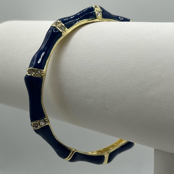 Gold & Navy Bamboo-Style Enamel Bangle Bracelet - Picture 1 of 5